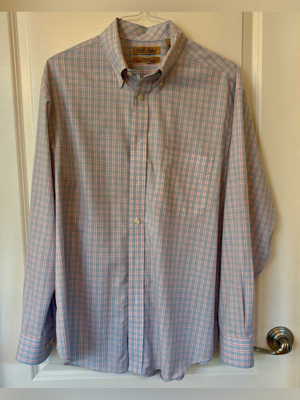Gold Label Roundtree & Yorke Non-Iron Perfect Performance Plaid Twill Shirt Sz L